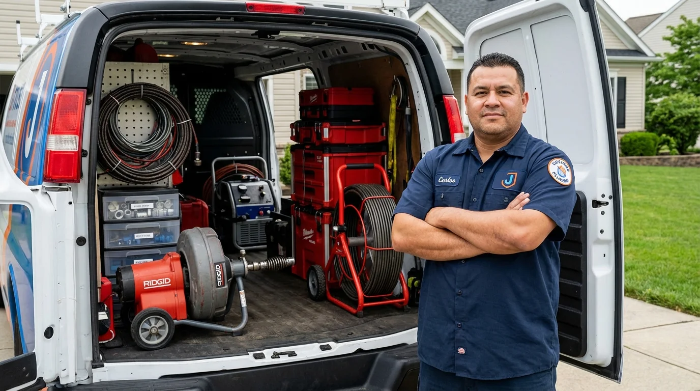 Professional drain cleaning equipment and Johns Plumbing LLC plumber in Lesage