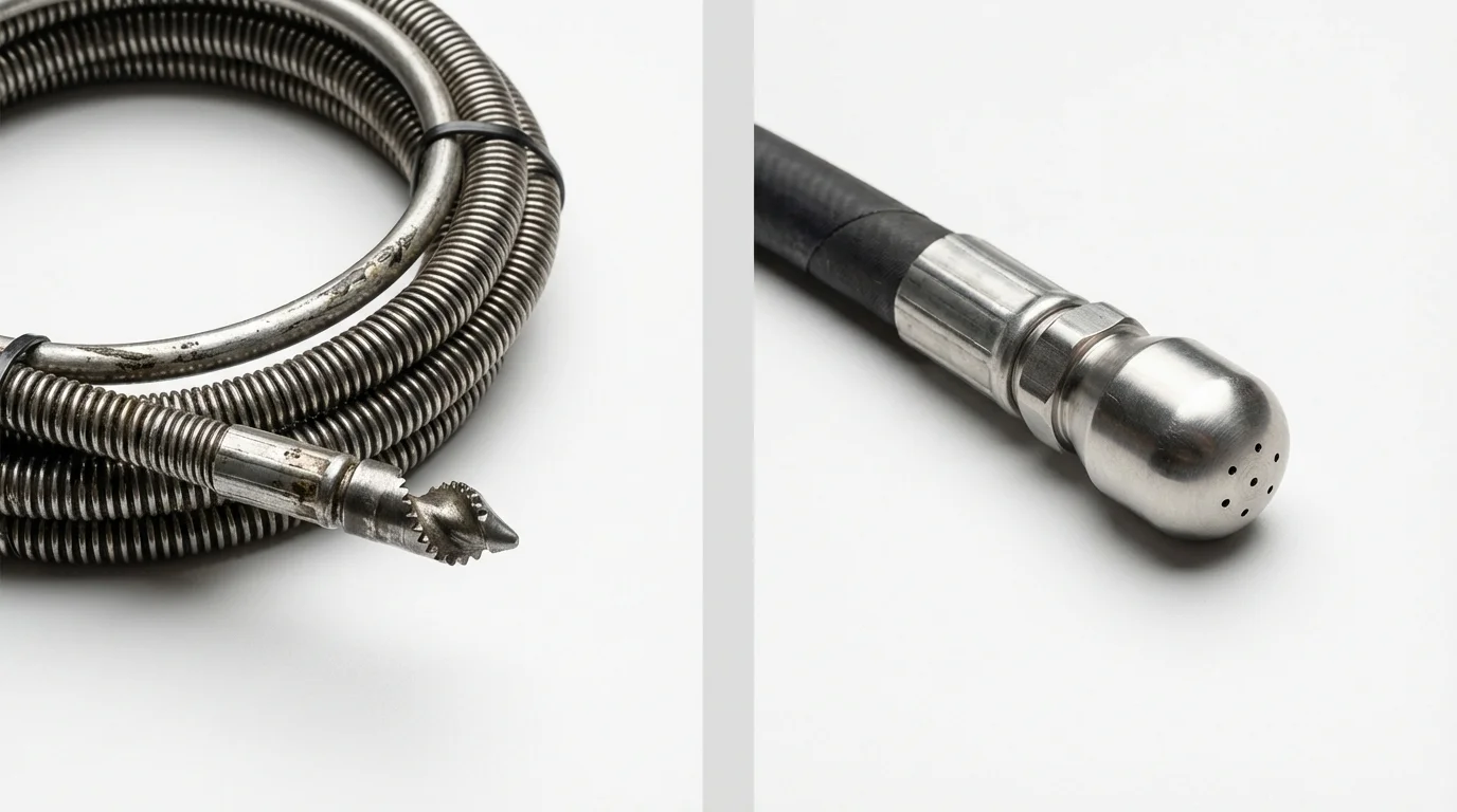 Drain snake cable and hydro jetting nozzle used for drain cleaning in Lesage, WV