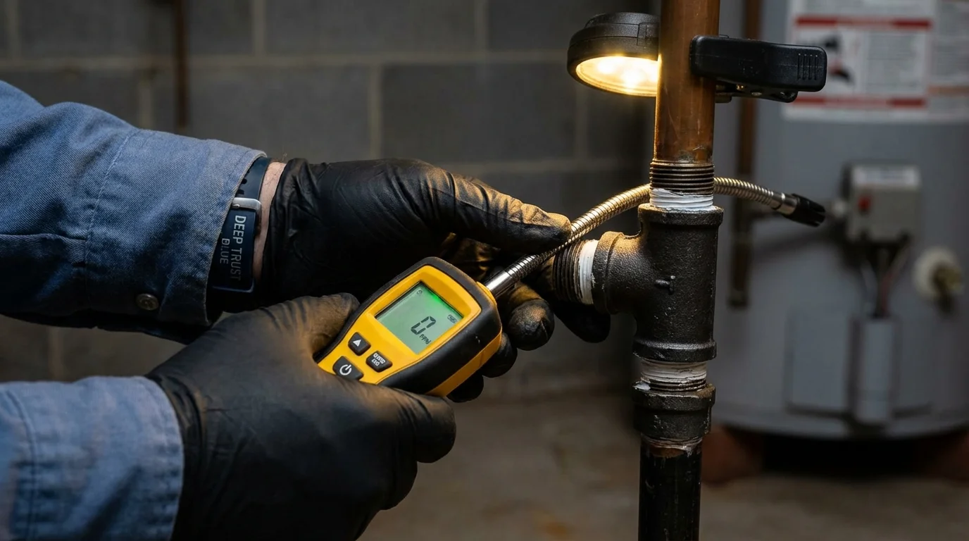 Gas leak detection with electronic sniffer by Johns Plumbing LLC in Lesage